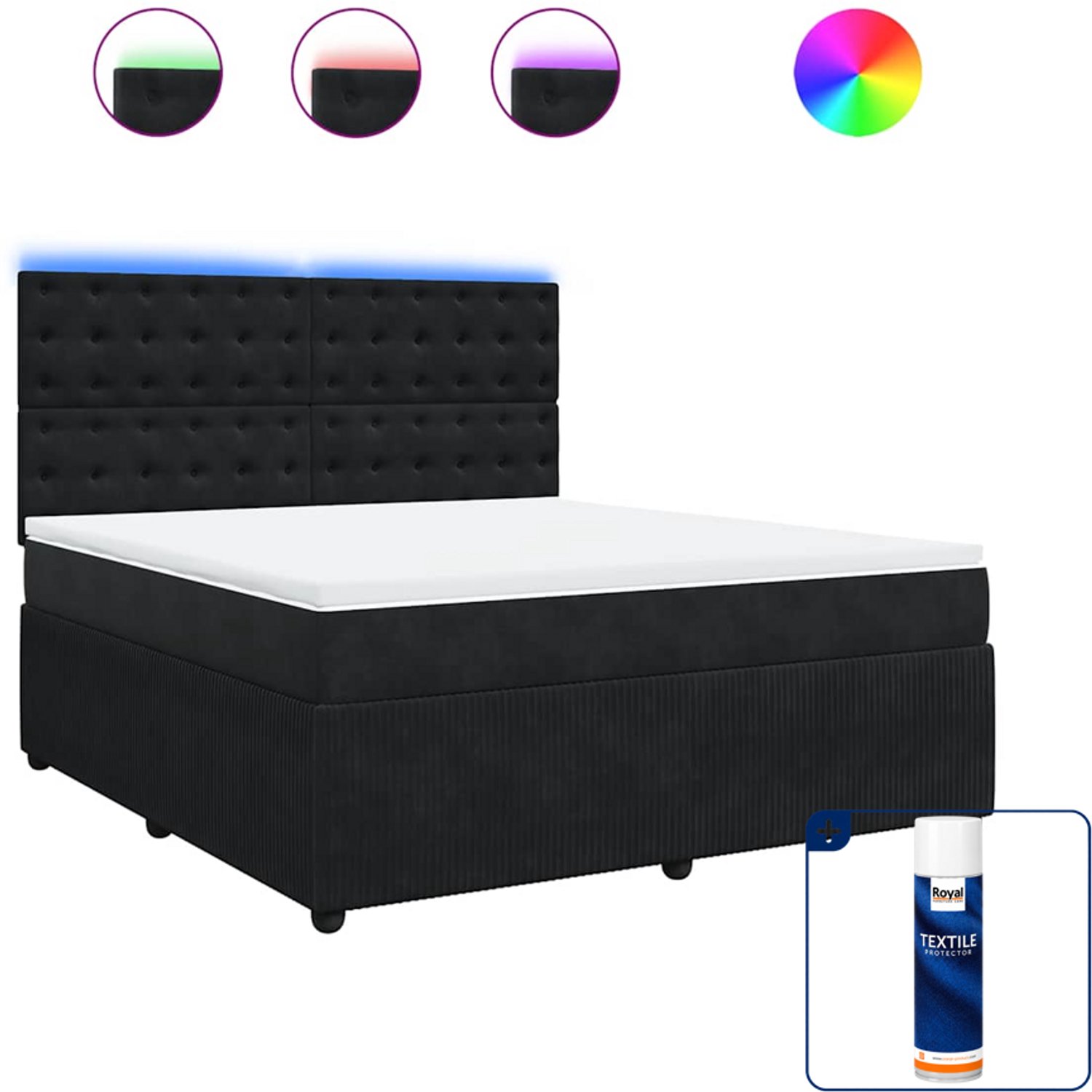 vidaXL Boxspring Kingsize - 180 x 200 cm - fluweel - zwart - Inclusief textielbeschermer 500 ml