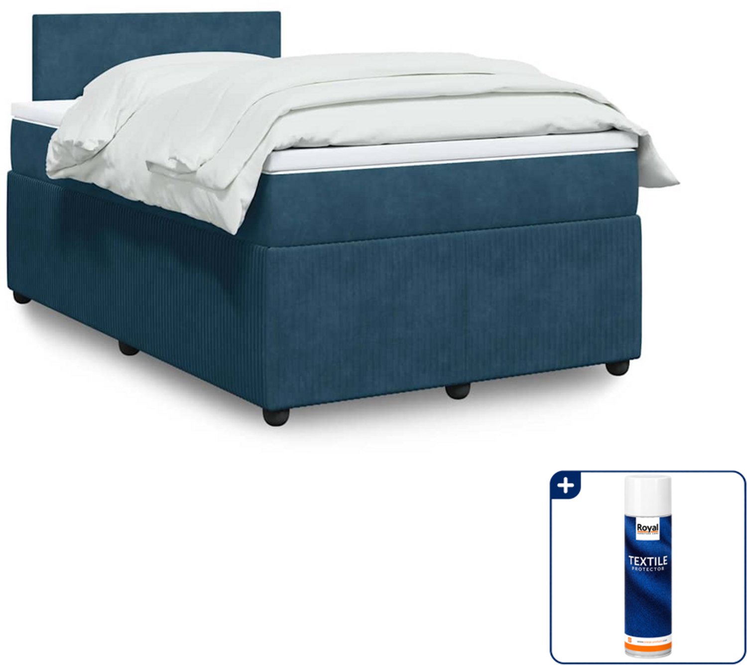 vidaXL boxspring met matras - 120 x 200 cm - fluweel - blauw - Inclusief textielbeschermer 500 ml