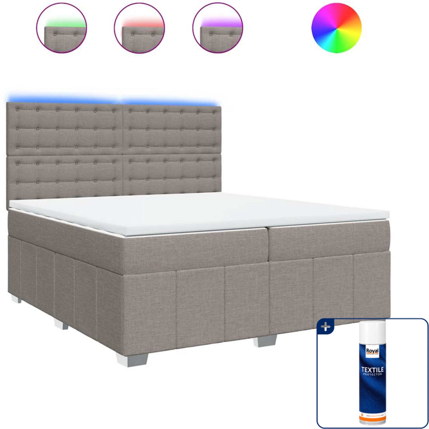 vidaXL boxspring met matras - super kingsize - 200 x 200 cm - taupe - Inclusief textielbeschermer 500 ml