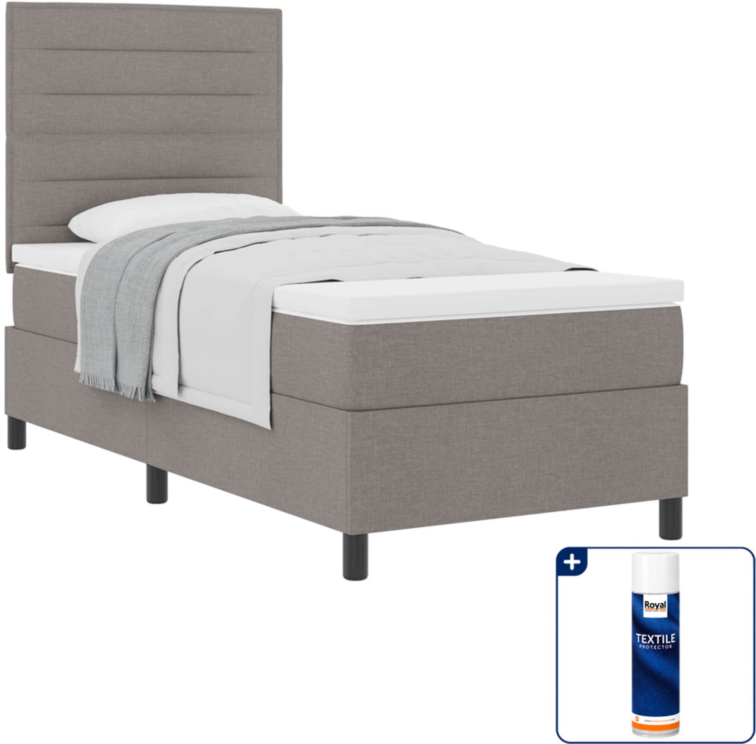 vidaXL boxspringbed - 80 x 200 cm - stof - taupe - Inclusief textielbeschermer 500 ml