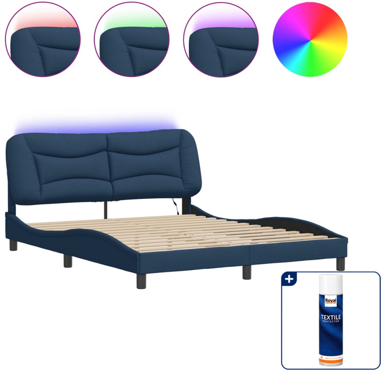 vidaXL Hvar bedframe - Queensize - 160 x 200 cm - blauw - Inclusief textielbeschermer 500 ml Bruin