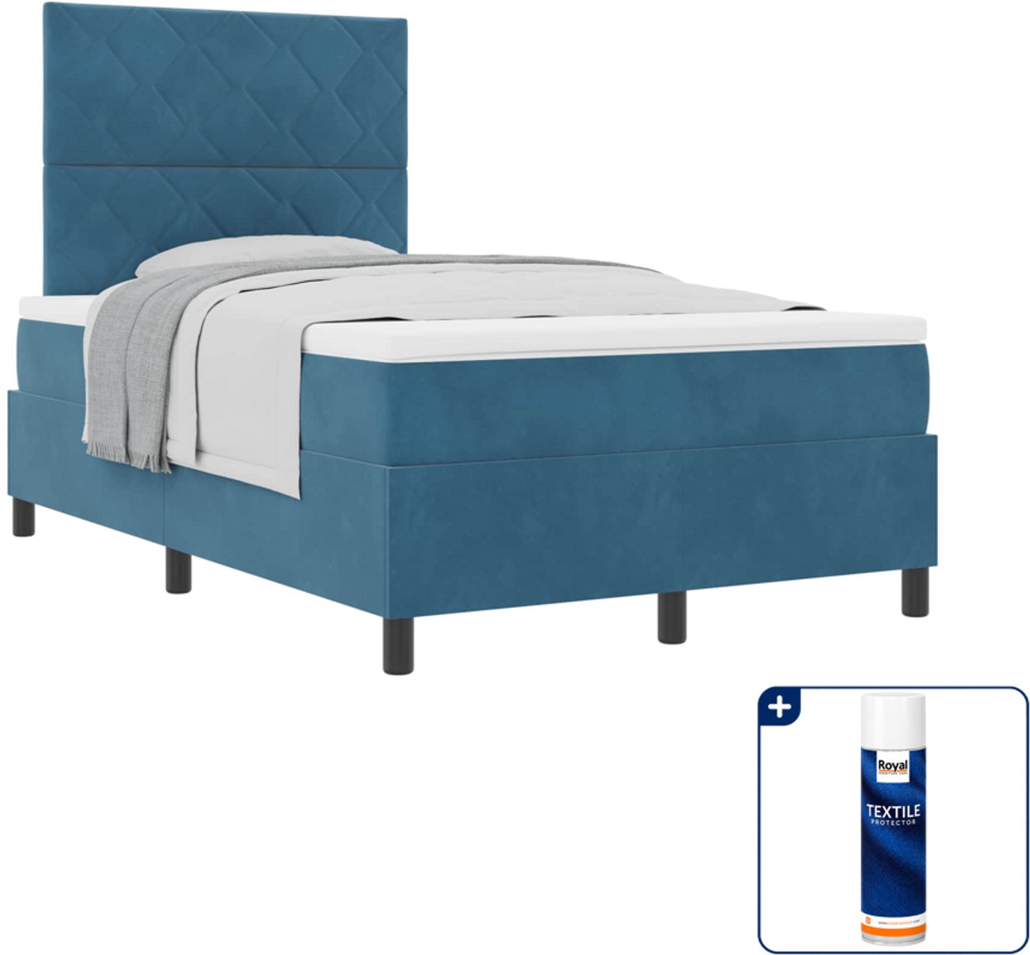 vidaXL boxspringbed - 120 x 200 cm - fluweel - donkerblauw - Inclusief textielbeschermer 500 ml