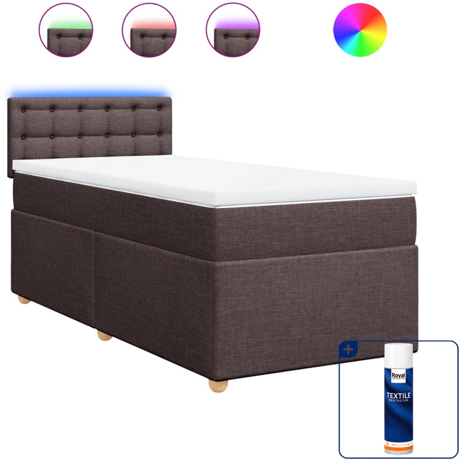 vidaXL boxspring met matras - 90 x 190 cm - donkerbruin - Inclusief textielbeschermer 500 ml