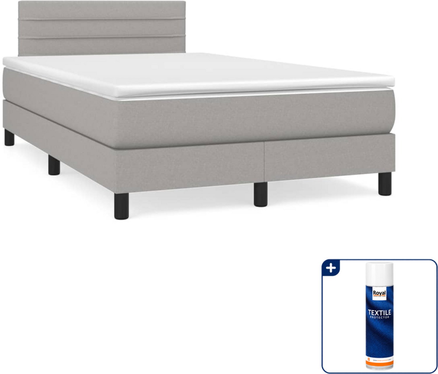 vidaXL boxspring met matras - 120 x 200 cm - lichtgrijs - Inclusief textielbeschermer 500 ml