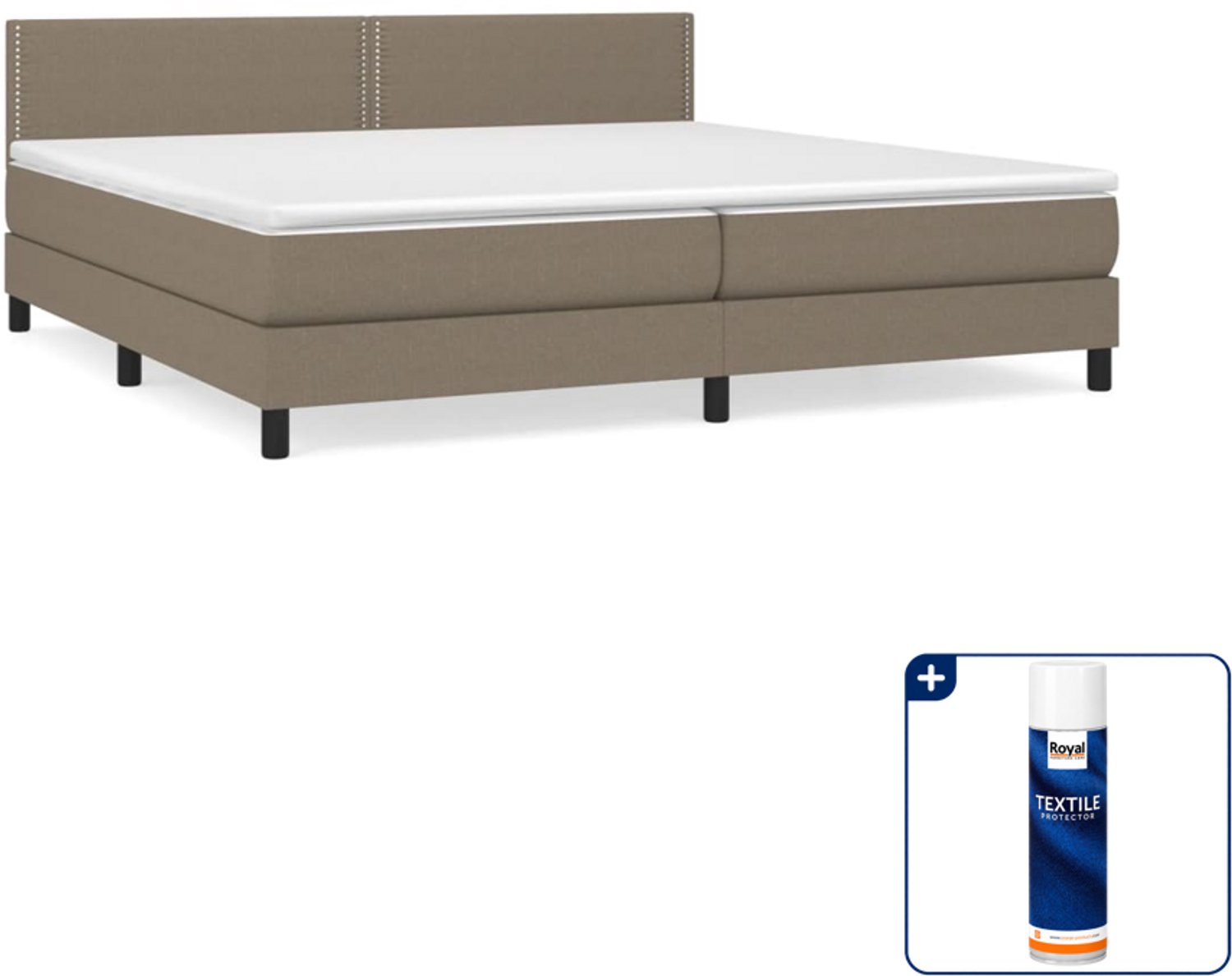 vidaXL boxspring met matras - super kingsize - 200 x 200 cm - taupe - Inclusief textielbeschermer 500 ml