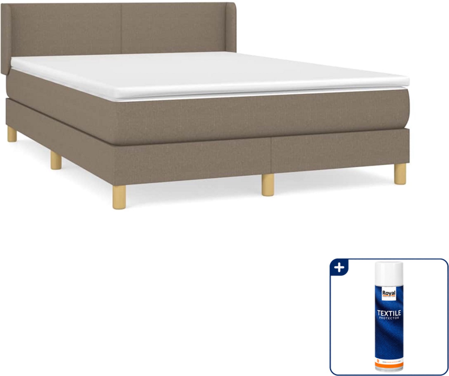 vidaXL boxspring met matras 140 x 190 cm - stof - taupe - Inclusief textielbeschermer 500 ml