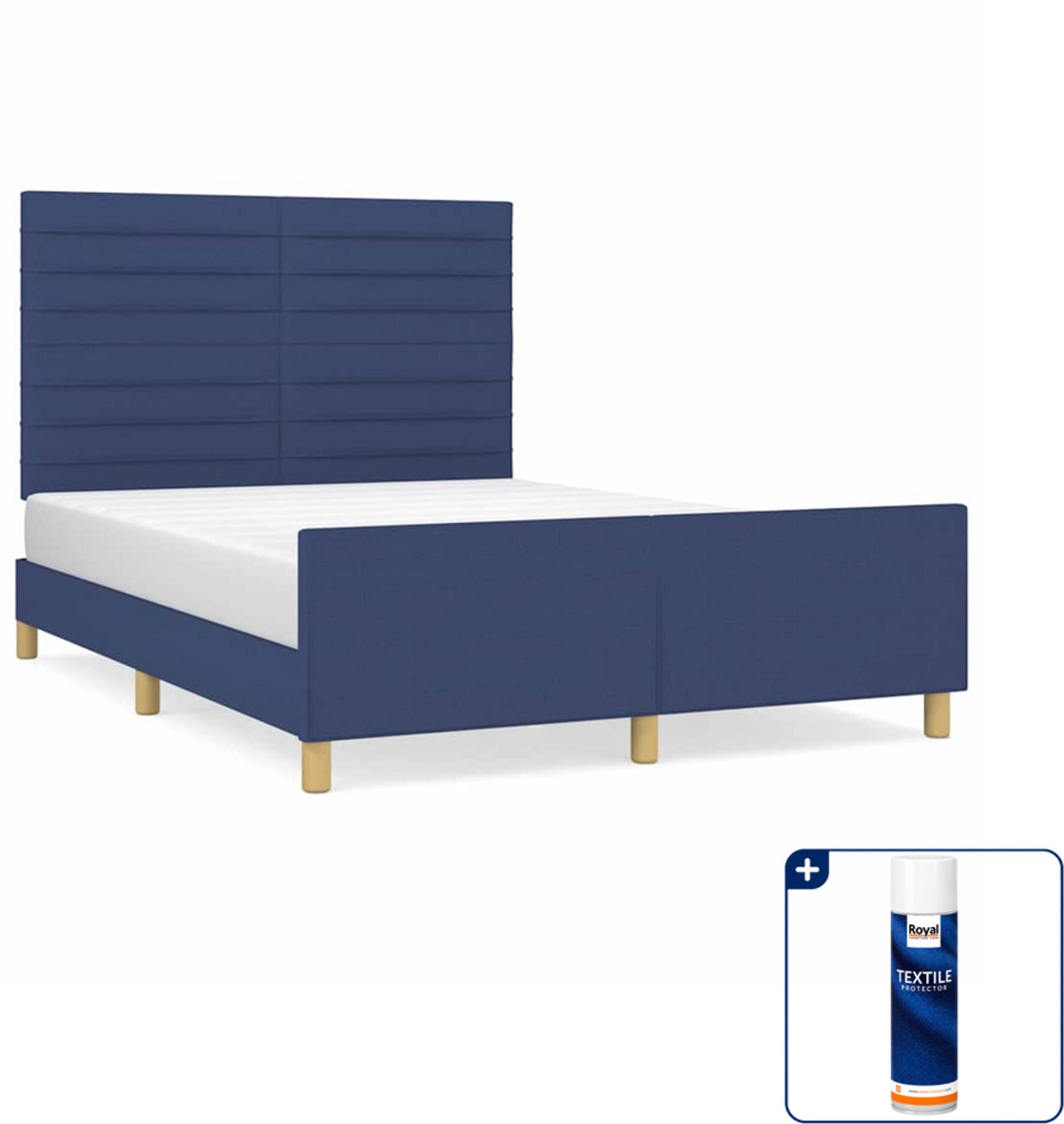 vidaXL bedframe - 140 x 190 cm - stof - blauw - Inclusief textielbeschermer 500 ml