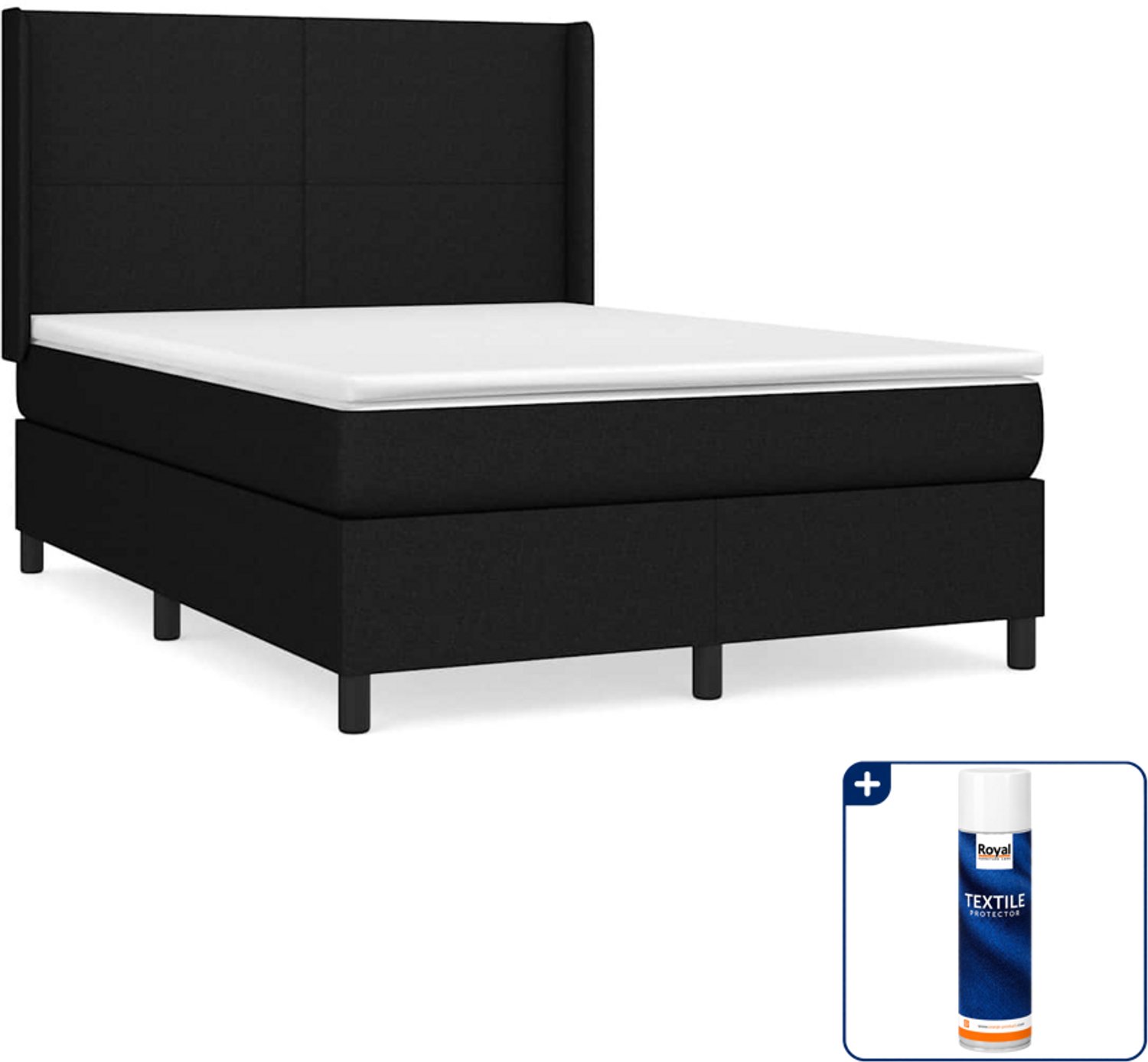 vidaXL boxspring - Small double - 140 x 200 cm - zwart - Inclusief textielbeschermer 500 ml