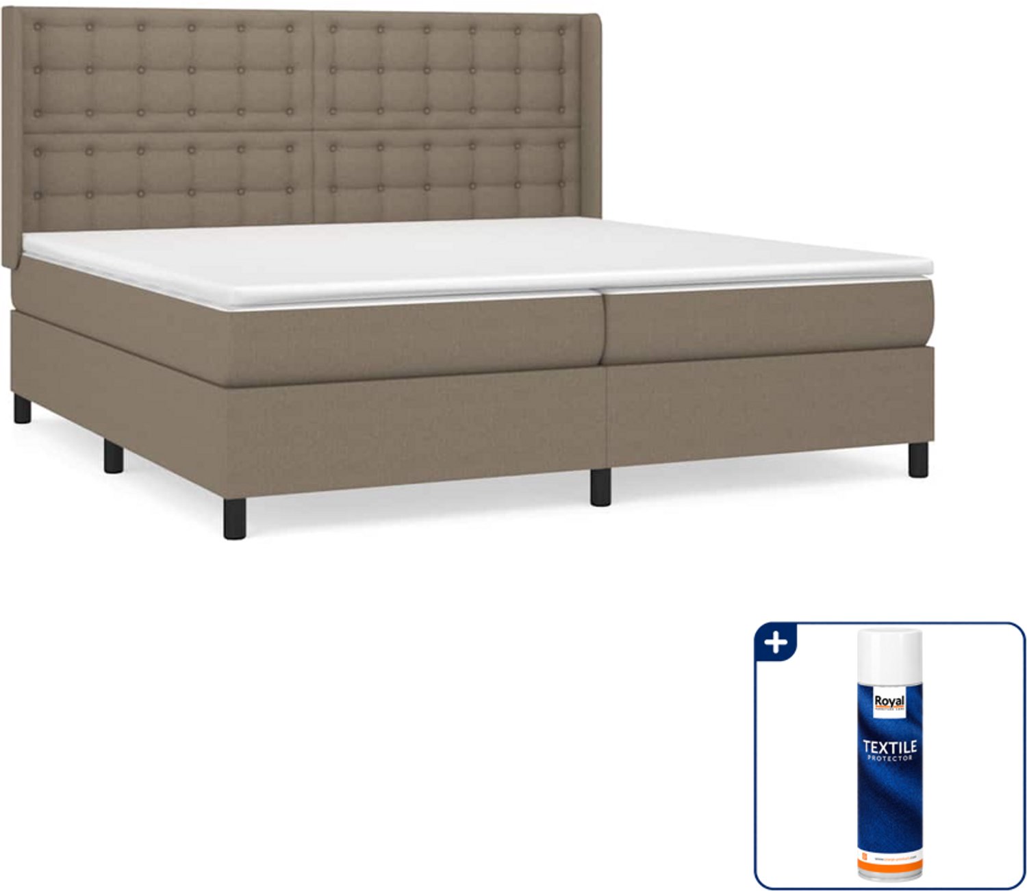 vidaXL boxspring - 200 x 200 cm - taupe - Inclusief textielbeschermer 500 ml