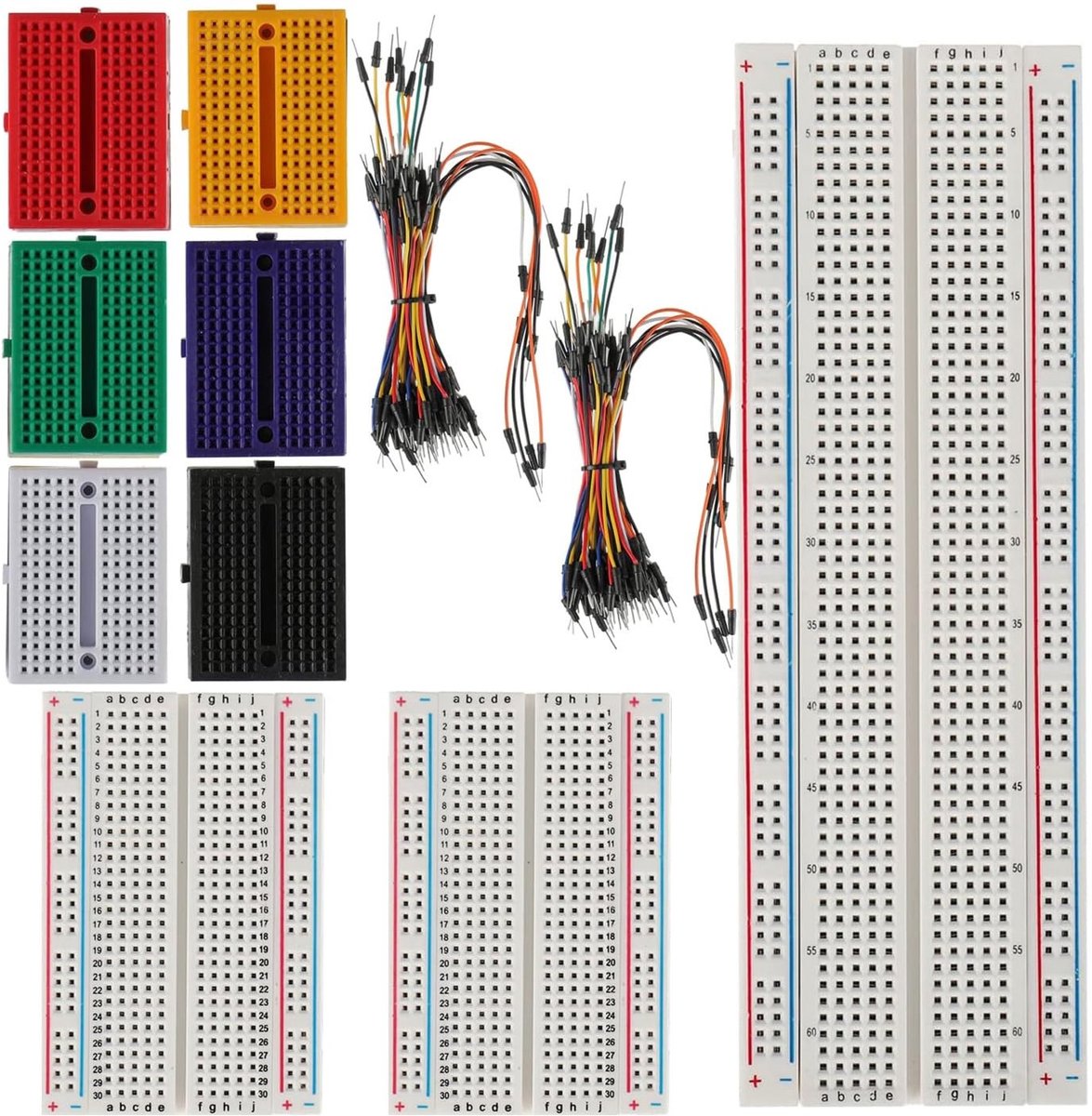 Mini Breadboard Kit met 170, 400 en 830 Tie Points - Soldeervrije Prototype PCB Board voor Arduino met 130 Stuks Jumper Wires en Thru Bridges
