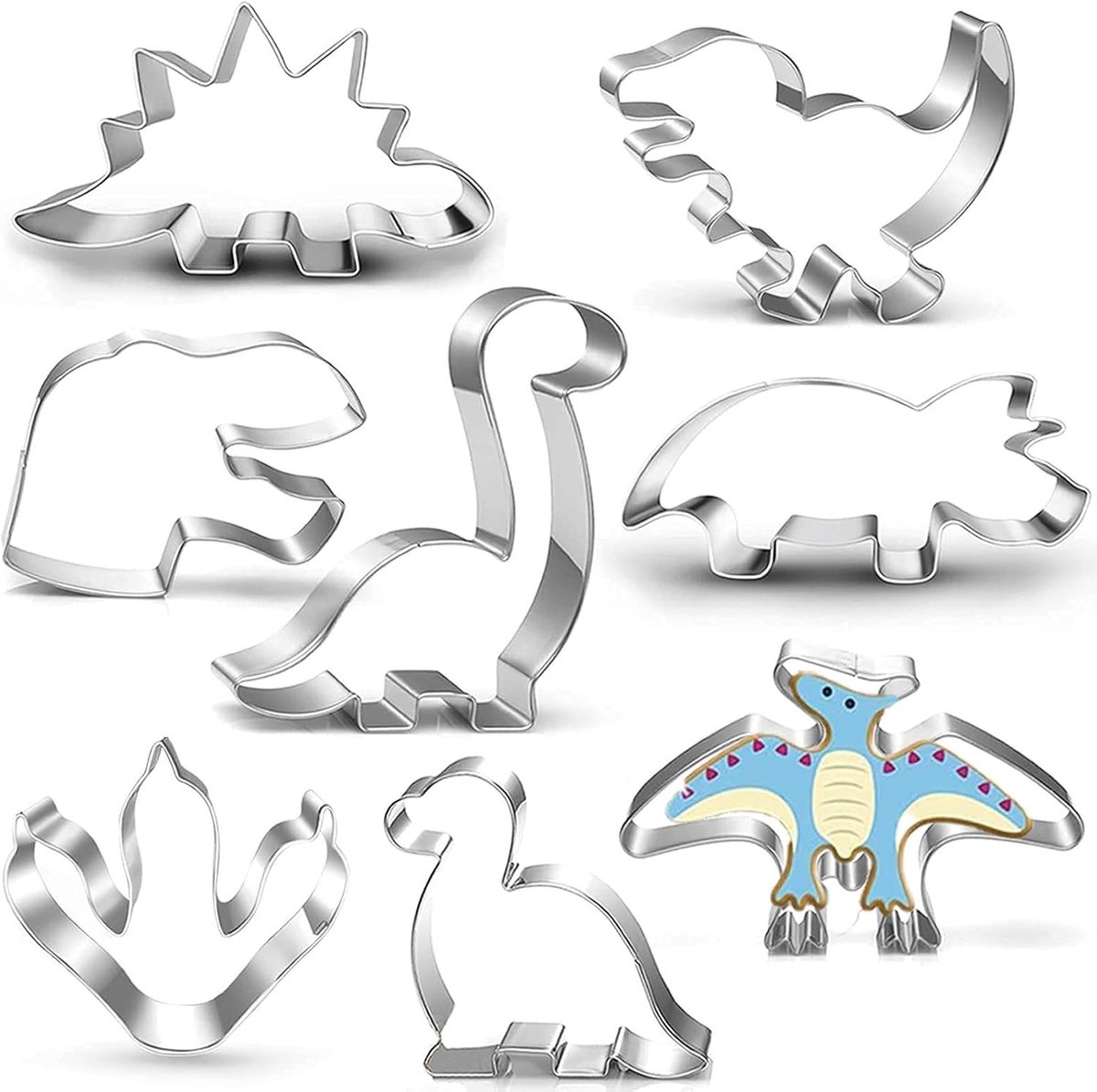 Set van 8 Dinosaurusthema Koekjesuitsteekvormen voor Bakken, Sandwiches en Deegsnijden - Perfect voor Feestjes en Creatieve Bakprojecten
