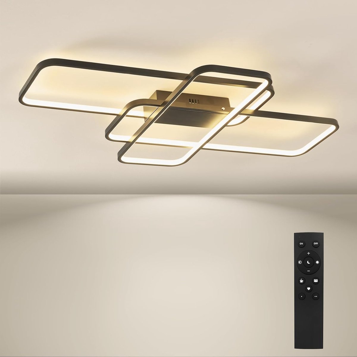 Led-plafondlamp voor woonkamer, dimbaar, met afstandsbediening, 80 W, 9600 lm, 3000 K-6000 K, multifunctionele geometrische plafondlamp voor woonkamer, slaapkamer, zwart (105 h x 60 W)