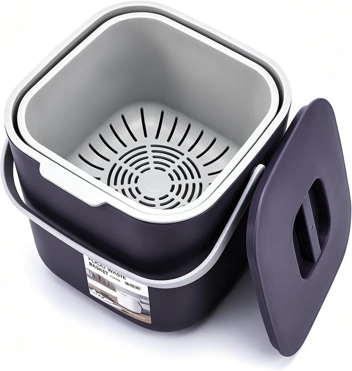 Afvalemmer voor de keuken, 4 liter, compostemmer voor de keuken met deksel en zeef, kleine bio-afvalcontainer, geurremmend, keukencompostbak, afneembaar, vaatwasmachinebestendig