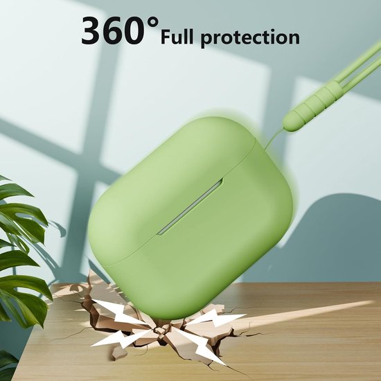 Hoesje compatibel met AirPods Pro 2 (2023/2022/2019) met reinigingsset en lanyard, zachte siliconen schokabsorberende beschermhoes voor AirPods Pro 2e/1e generatie, matcha groen — afbeelding 3