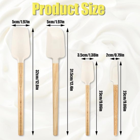 4 stuks deegschrapers, siliconen, spatel met houten handvat, hittebestendig, siliconen spatel, niet plakken, deegschraper, kleine deegspatel, smal, voor koken, mixen, bakken, jam, schilderen — afbeelding 2