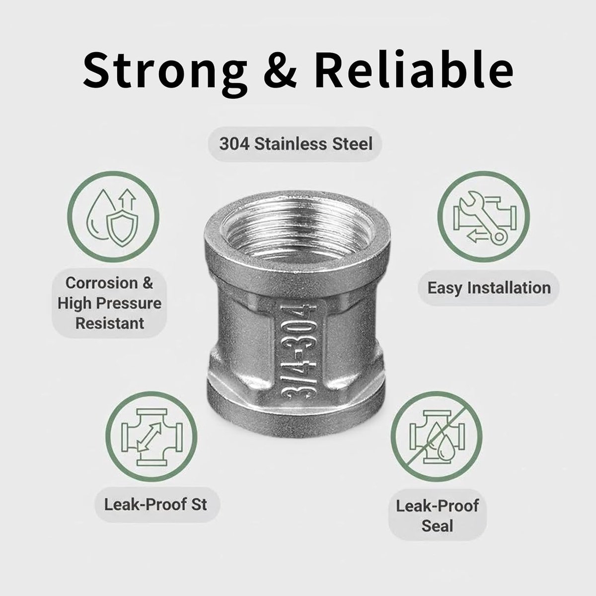 2 stuks roestvrijstalen huls dubbele nippel 3/4" inch IG x IG, binnendraad connector adapter, dubbele huls roestvrijstalen huls3/4" inch, dubbele huls aansluitnippel voor buisaansluiting (3/4")