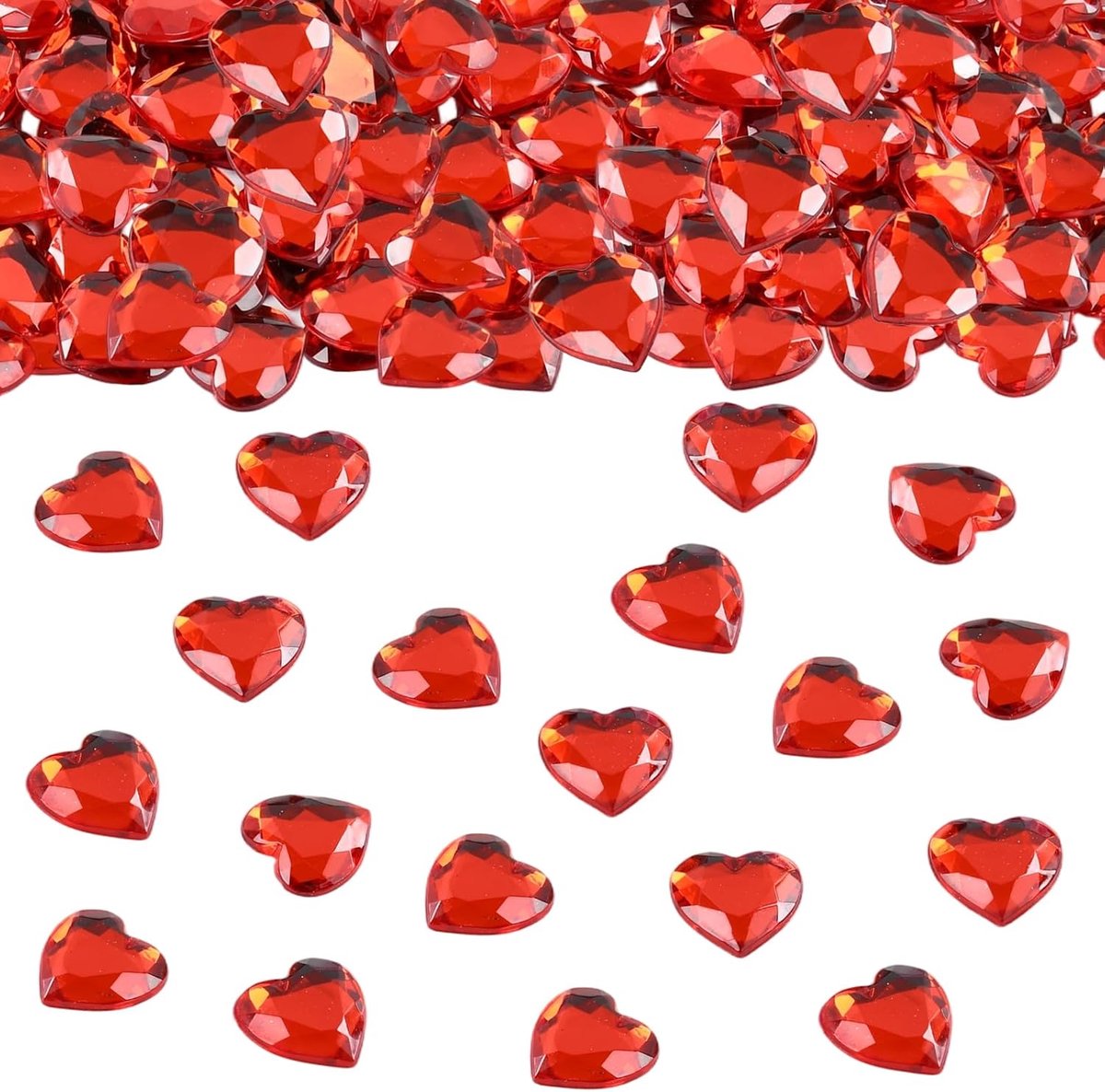 Diamantkristallen in hartvorm, 12 mm, strass hart met platte achterkant, acryl hartjes voor Valentijnsdag, vulmiddel voor vazen, handwerk, bruiloft, tafel, 200 stuks (rood)