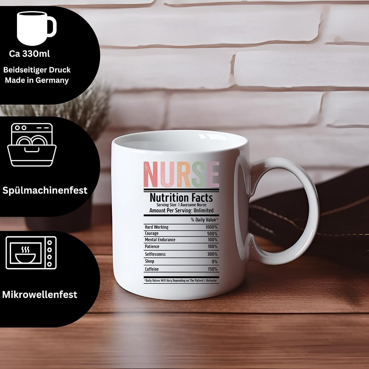 Mok voor verpleegsters, Drinkbeker, 330 ml, Cadeau voor verzorgers, Vaatwasmachinebestendig, Verpleegsters, Koffiemok voor verpleegsters, Koffiebeker voor verpleegsters, 330 ml