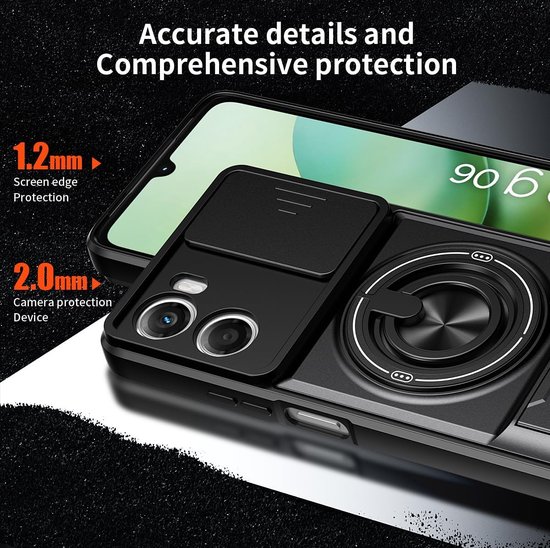 Hoesje met lensdeksel en draaibare ringhouder voor Motorola G06/G06 Power 4G — afbeelding 3