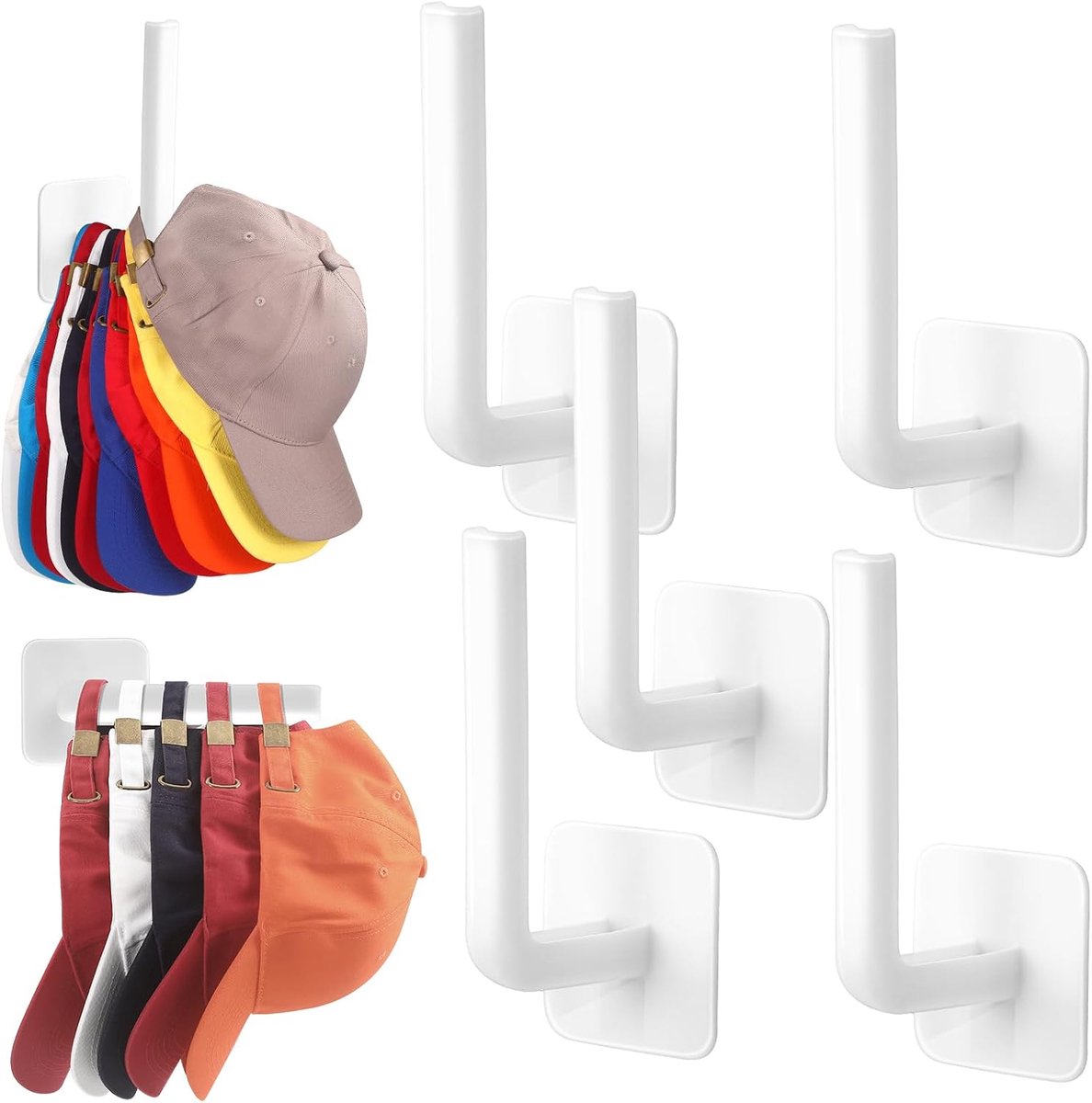 Hoedenrekken voor honkbalpetten muur, 5 stuks zelfklevende hoedenhaken hangerhouder, multifunctionele sterke haak organizer kan meer dan 10 hoeden voor deur/kast bevatten