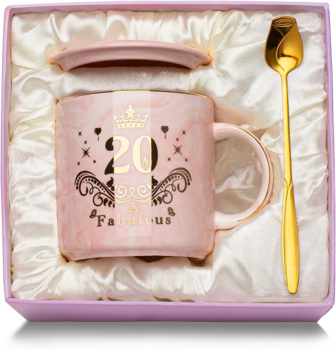20e verjaardagscadeaus voor haar vrouwen, gelukkige 20e verjaardag gemarmerde keramische beker 400 ml, 20 verjaardagsdecoraties cadeau voor beste vrienden, dochter, vriendin, verjaardag, uniek, met