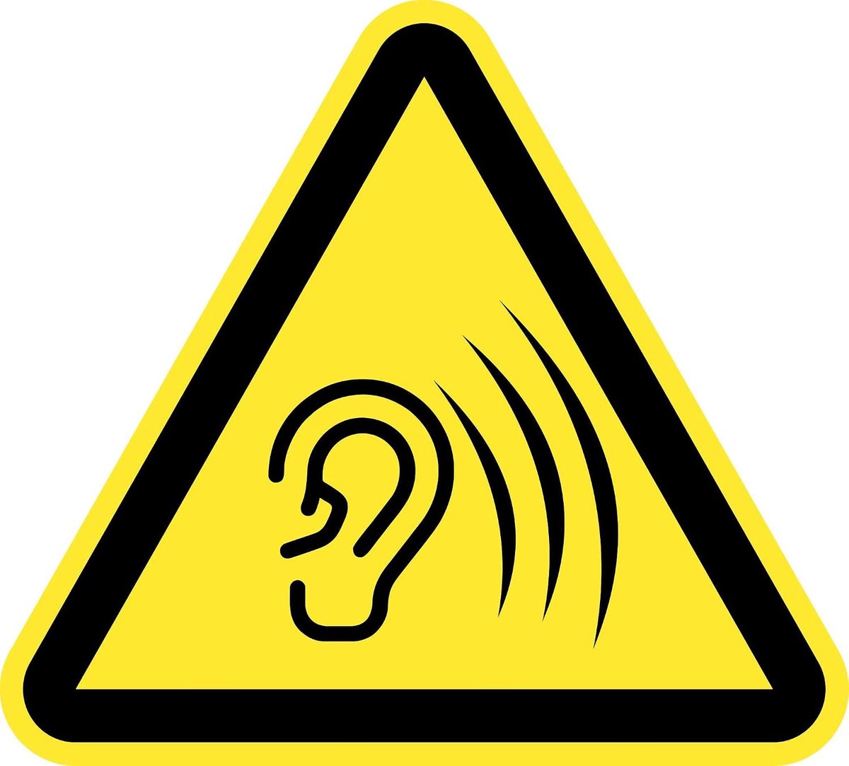 Waarschuwingen, gevarenstickers, gele driehoek, gevarenbord, 4 cm, luid geluidsniveau