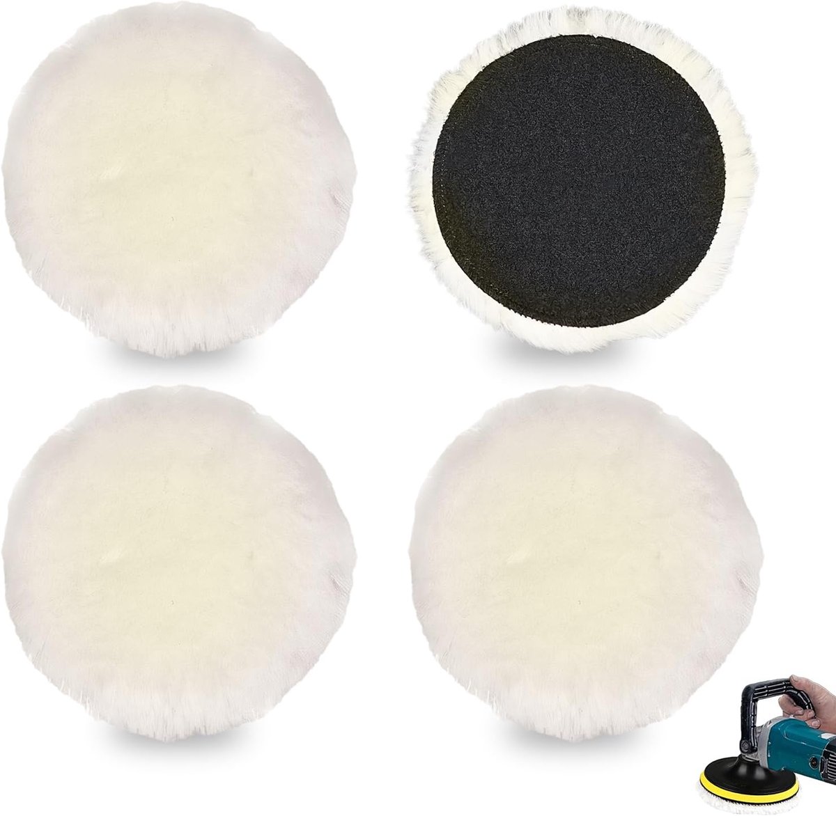 4 stuks lamswol polijstschijven, polijstpad 125 mm voor excentrische schuurmachines, microvezel polijstkappen, compatibel polijstopzetstuk, 125 mm polijstpads, voor auto, autokoplampen, kurkvloeren