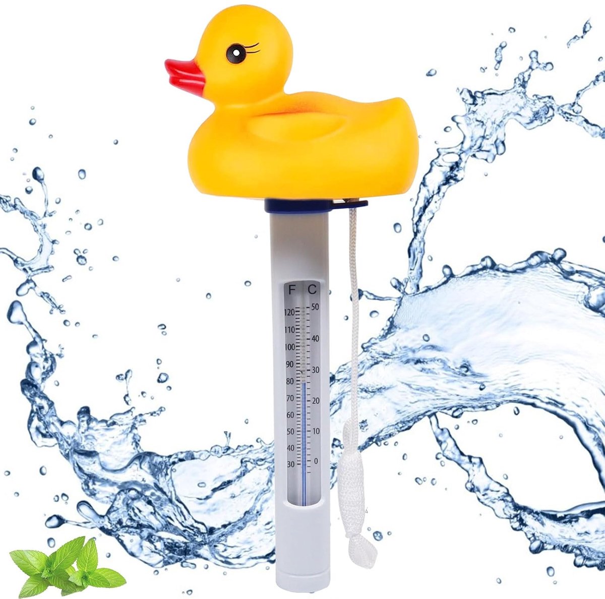 Thermometer voor zwembad, drijvende zwembadthermometer, drijvende zwembadthermometer met koord, drijvende zwembadthermometer op zonne-energie gemakkelijk te lezen 's nachts voor watertemperatuur in