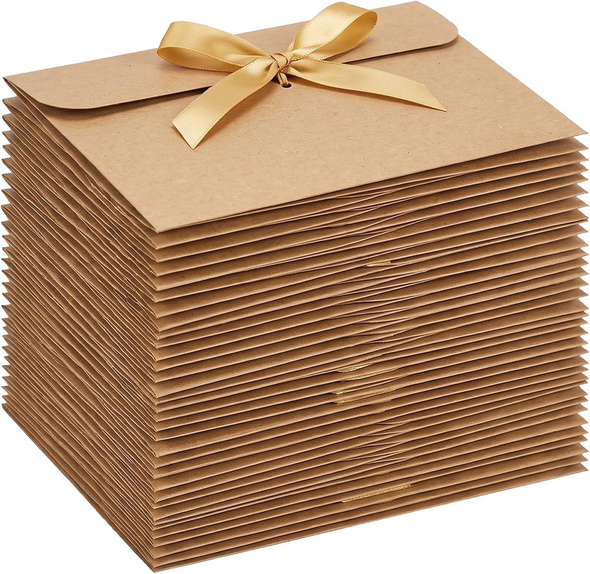 30 kraftpapieren enveloppen met gouden lint, 17,3 x 12,5 cm, vintage enveloppen voor uitnodigingen, bruiloften, verjaardagen, cadeaubonnen en cadeauverpakkingen, zonder venster