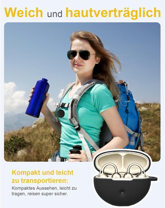Hoes voor OPPO Enco Clip2 draadloze hoofdtelefoon, daunke zachte siliconen beschermhoes, huidvriendelijke etui met ronde gesp, volledige bescherming, zwart — afbeelding 5