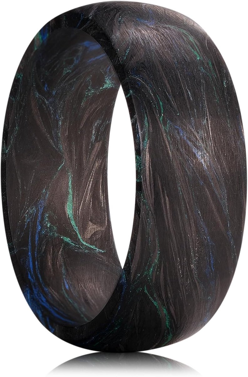 Will Koolstofvezel ring heren - 8 mm gebogen trouwring zwart-blauw - lichte en robuuste partnerring - comfortabele pasvorm, modern design 67.2 (21.4)