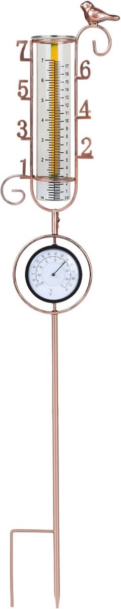Metalen regenmeter met thermometer voor tuin, gazon en buitengebruik - Decoratieve regenmeter met meetbuis en glas