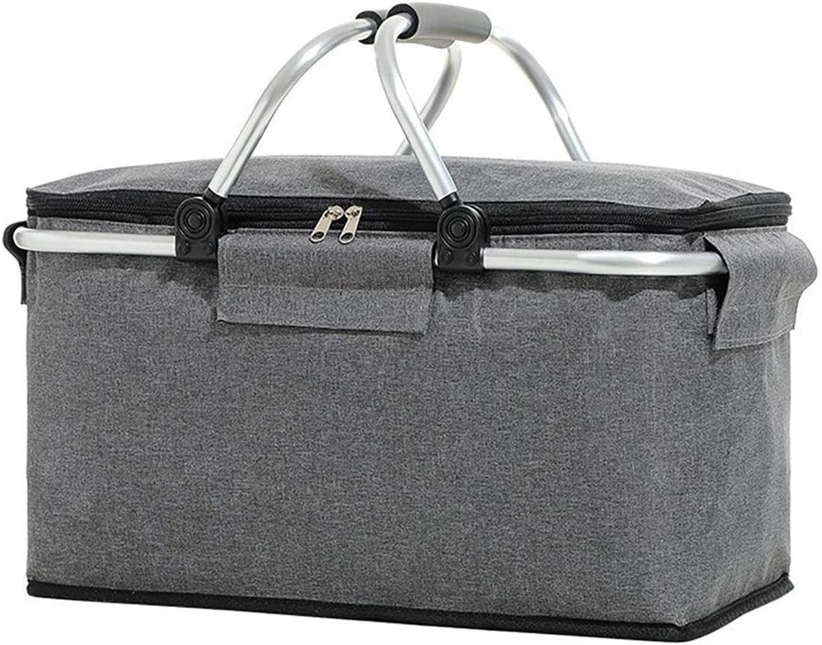Vouwbare Winkelmand met Koelfunctie voor Picknick, Reizen en Boodschappen - Thermische Mand in Grijs