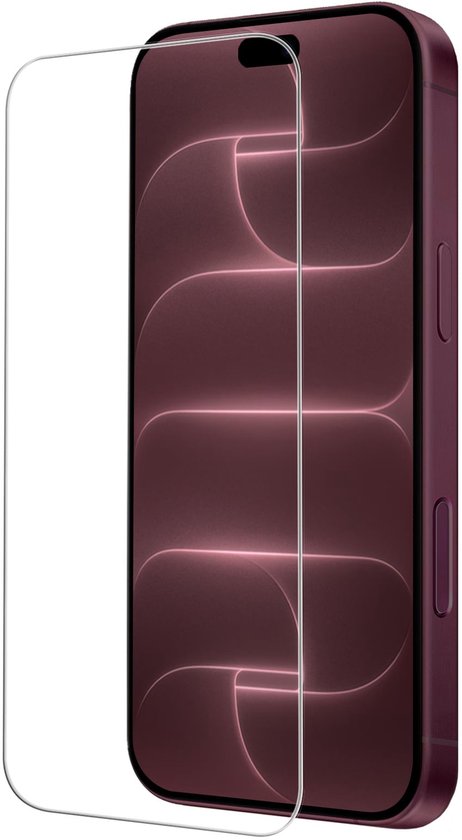 Transparante schermprotector op een paarse iPhone 14 Pro met drie camera's.