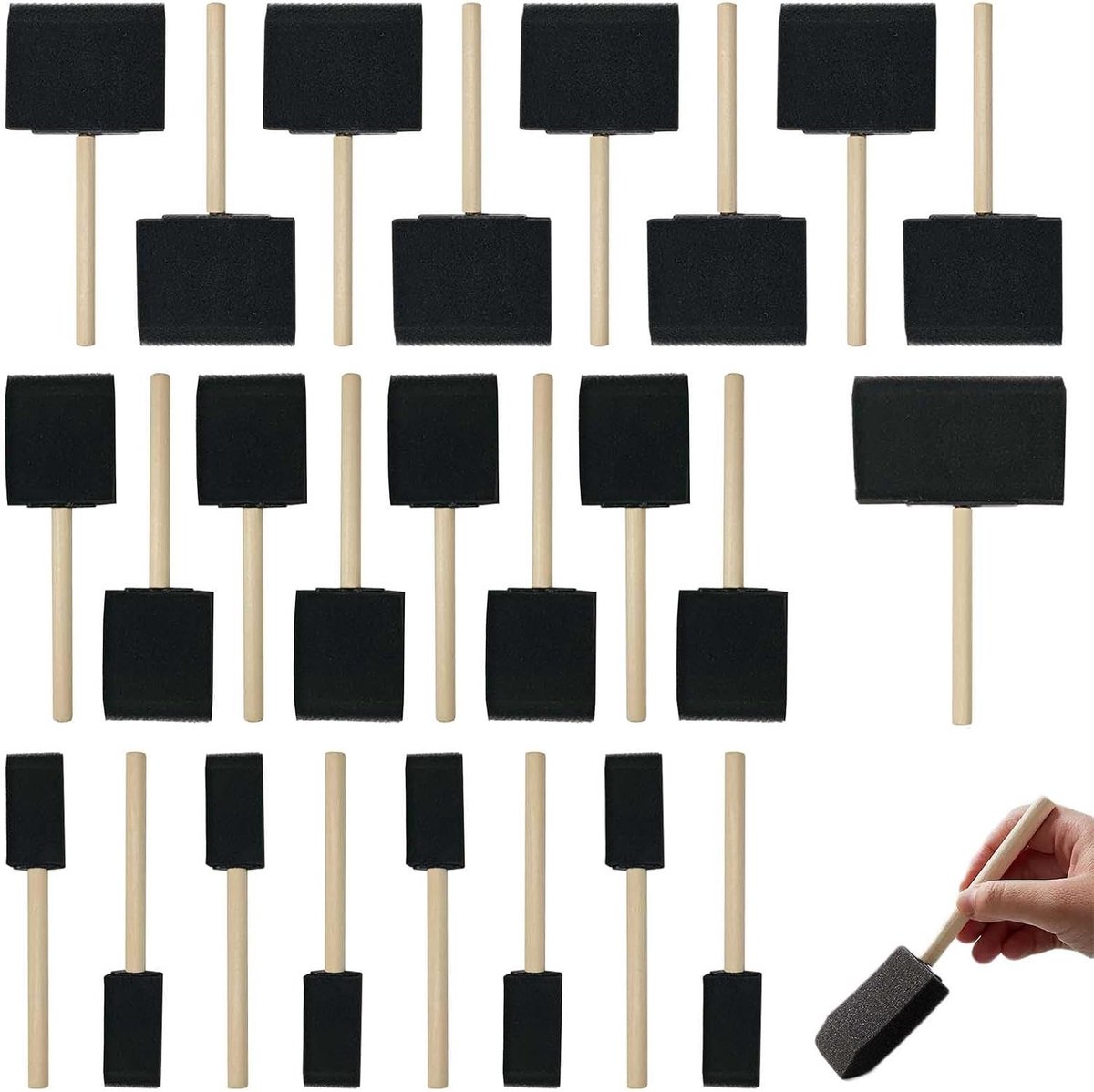 Verfkwasten van Schuim voor Acrylverf, 25-delige Set met 4 Maten, Ideaal voor Ambachten, Meubelverf en DIY Projecten