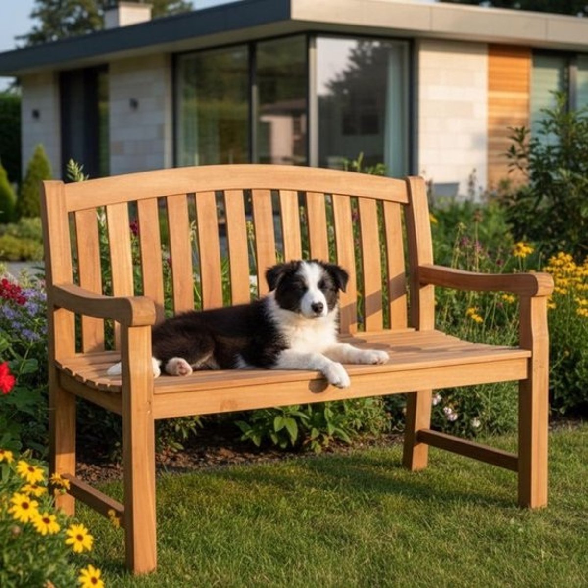 Twee-zits Teak Houten Tuinbank met Rugleuning - Weerbestendig en Comfortabel voor Terras en Balkon