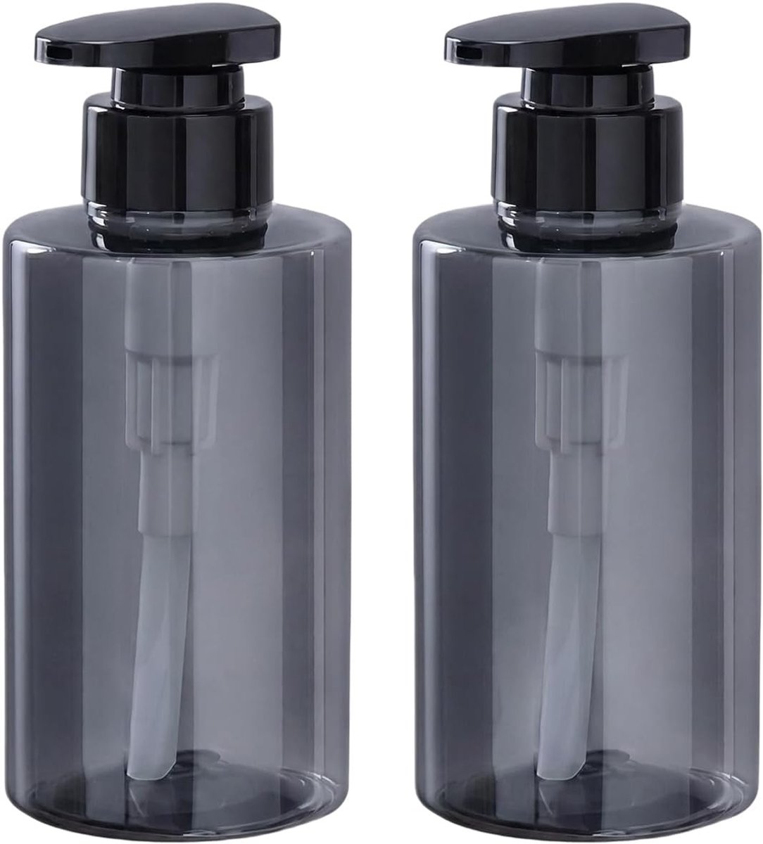 Set van 2 Herbruikbare 300ml Plastic Zeepdispensers voor Handzeep, Lotion en Vloeibare Reiniger - Ideaal voor Badkamer, Keuken en Slaapkamer (Grijs)