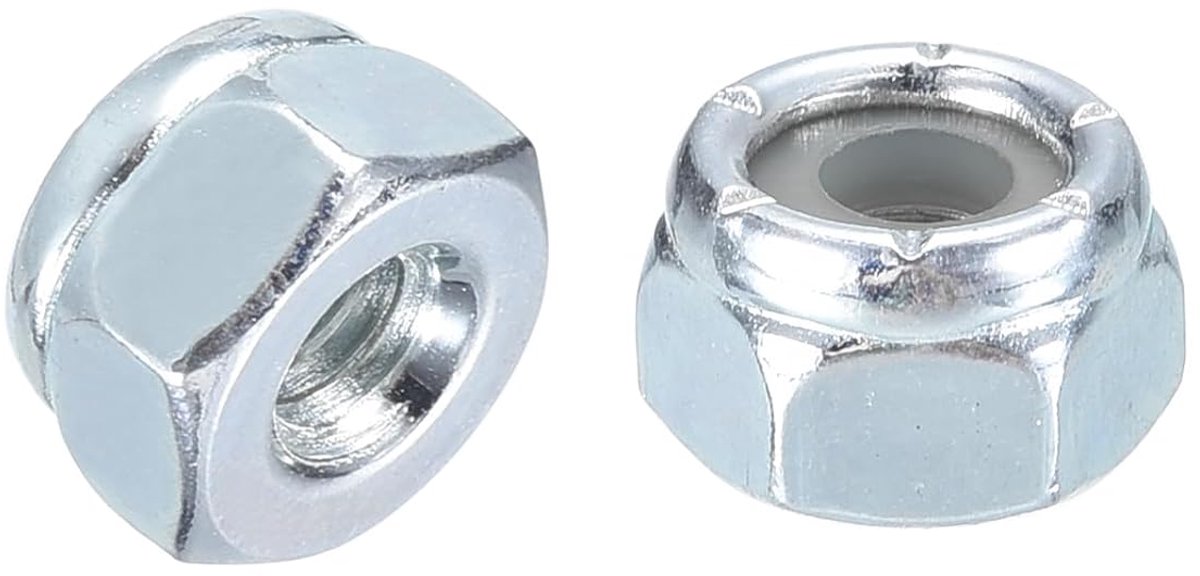 10 stuks #8-32 zeshoekige zelfborgende moeren met nylon inzetstuk, zeshoekige zelfborgende moeren van koolstofstaal met nylon inzetstuk voor bevestigingen en bouw, zwart en wit