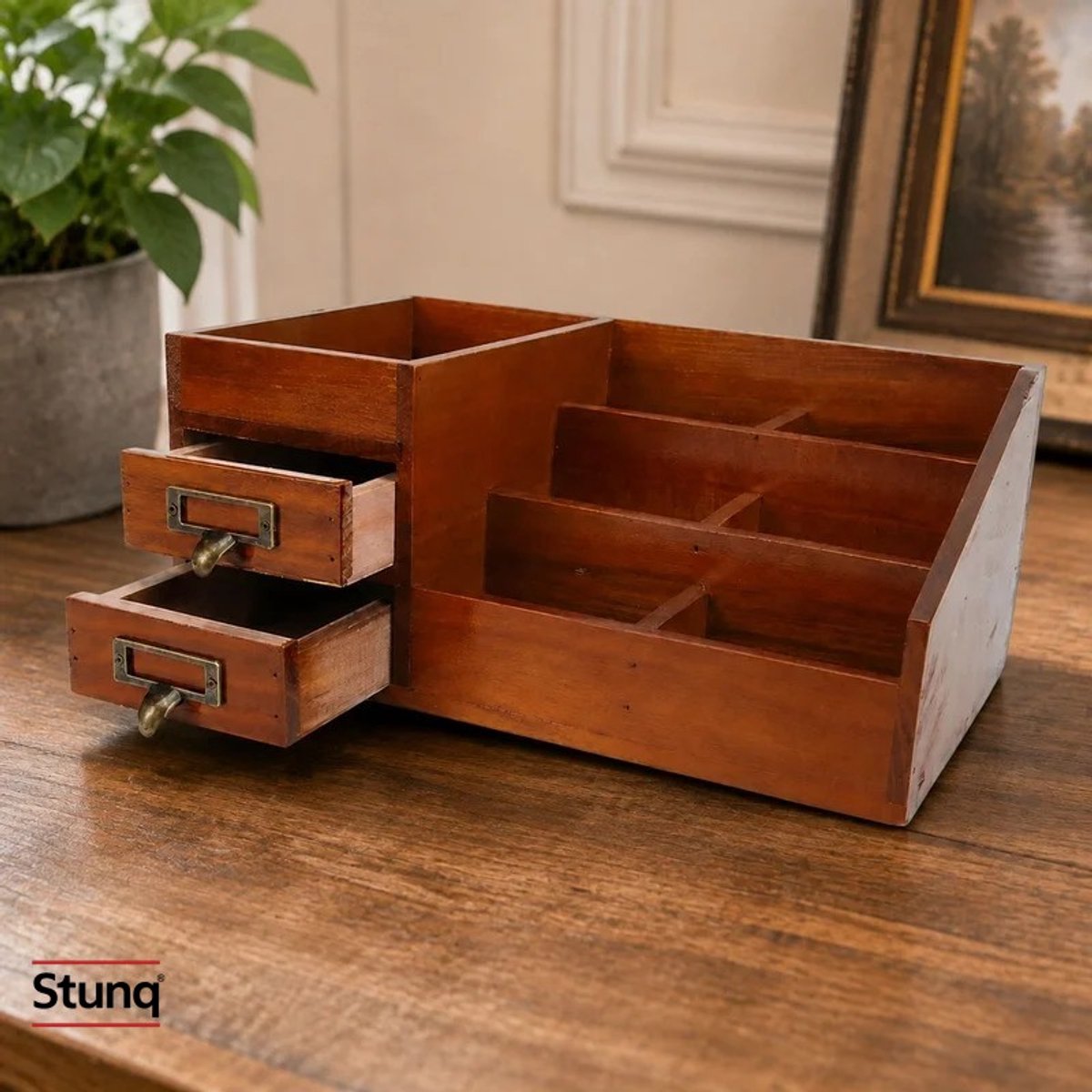 Stunq® Houten Opbergkast met 2 Lades en Vakken voor Sieraden en Make-up
