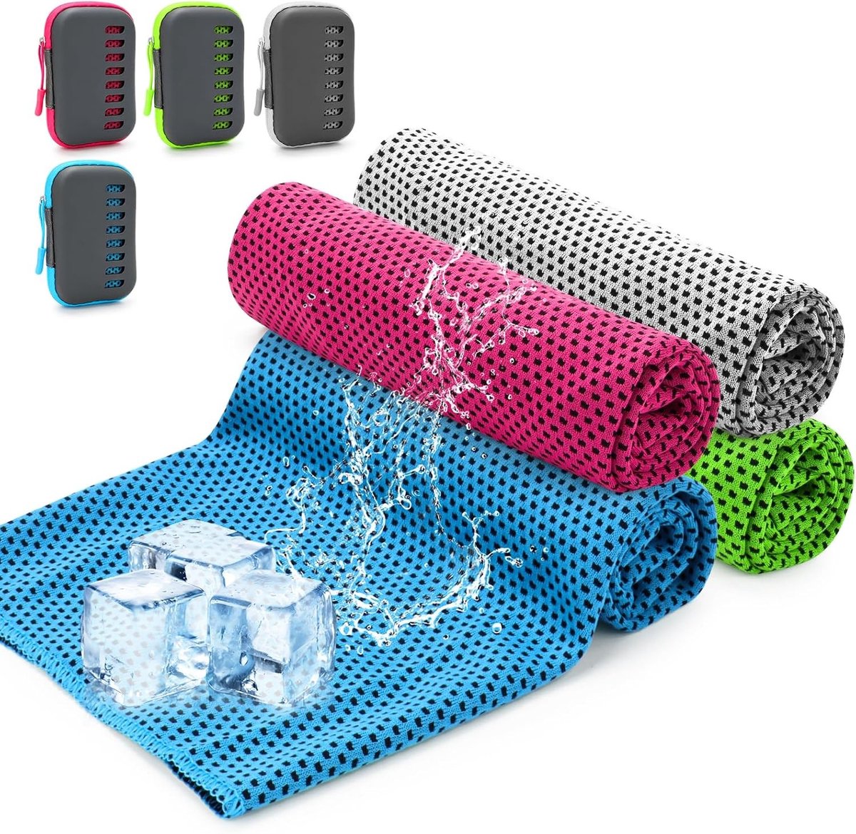 4 Stuks Koeldoeken met Opbergdoos, 30 x 80 cm, Verkoelende Microvezel Handdoeken voor Sport, Fitness en Yoga