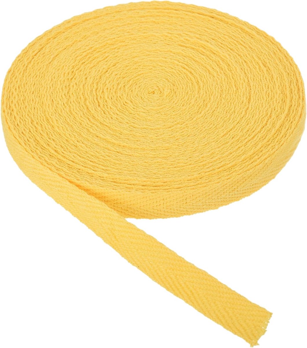 Katoenen keperstof tape 10 mm (3/8 inch) 10 meter katoenen lint biaisband visgraat singels trim voor naaien geschenkverpakking ambachtelijke doe-het-zelf helder geel - 9 m