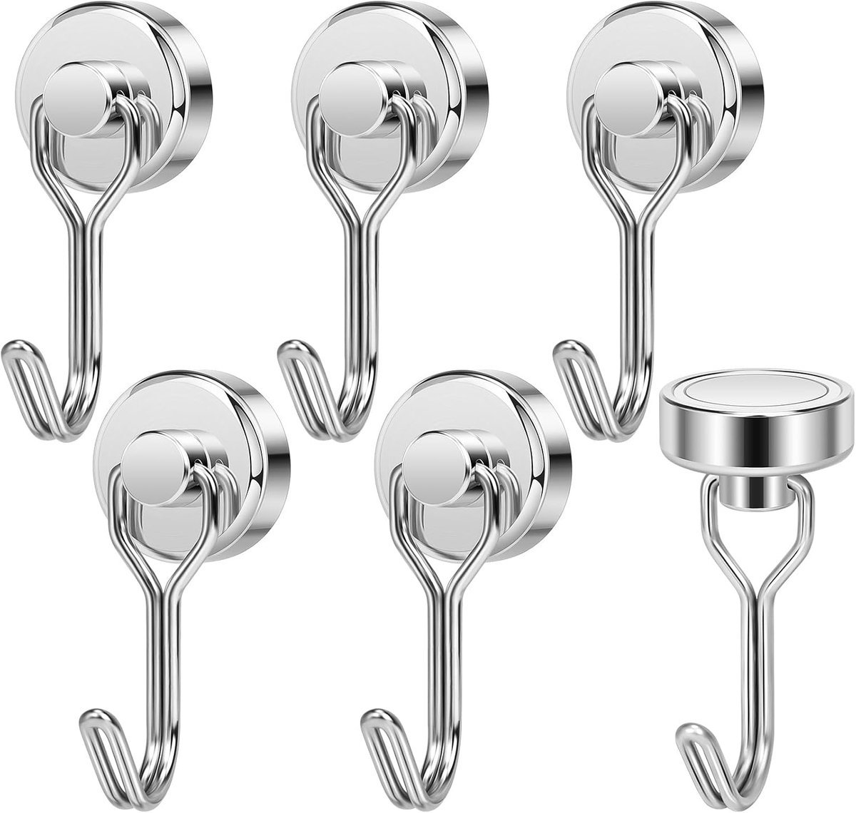 6 stuks sterke magneten met haken, 20 mm neodymium magneethaken, 13 kg, kleine haken, magnetisch, extra sterk, magneten met haak voor camping, magazijn en keuken