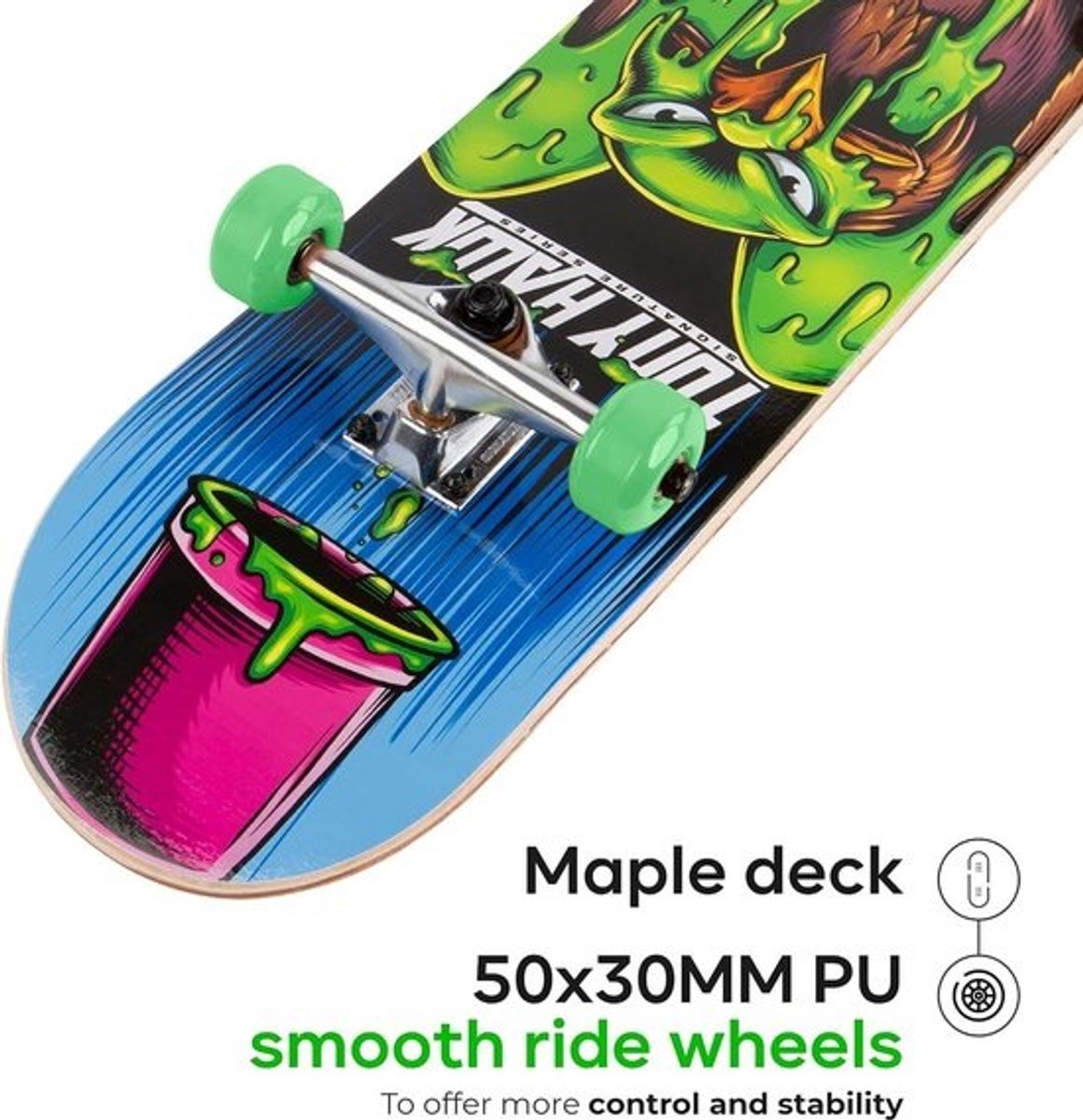 Skateboard 787 cm Tony Hawk Signature Series 1 - Pro Trucks - Full Grip Tape - 9-laags esdoorn deck - alle ervaringsniveaus