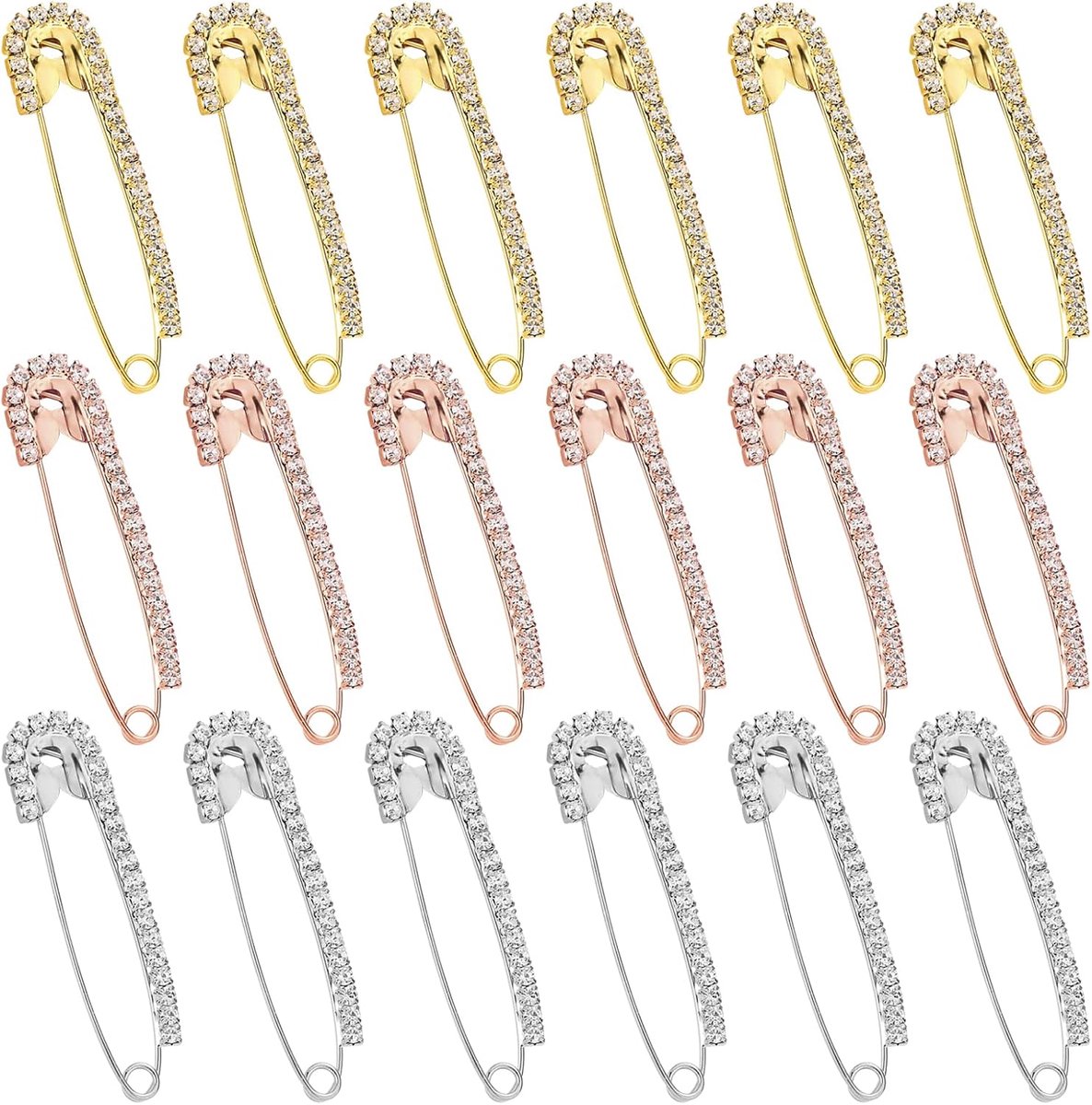 18 stuks schattige veiligheidsspelden, decoratieve spelden voor kleding, strass, goud en zilver, veiligheidsdecoratie voor vrouwen, kristallen brochedecoraties voor kleding, hoeden en sjaals