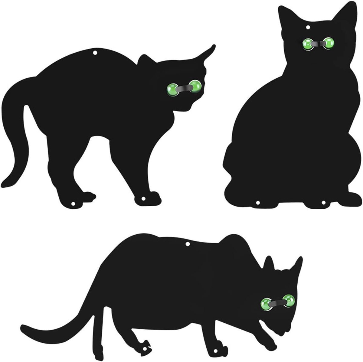 Kattenverjager - Zwart - Metalen silhouet met groenmarmeren ogen - Tuin- en moestuinbescherming tegen ongedierte