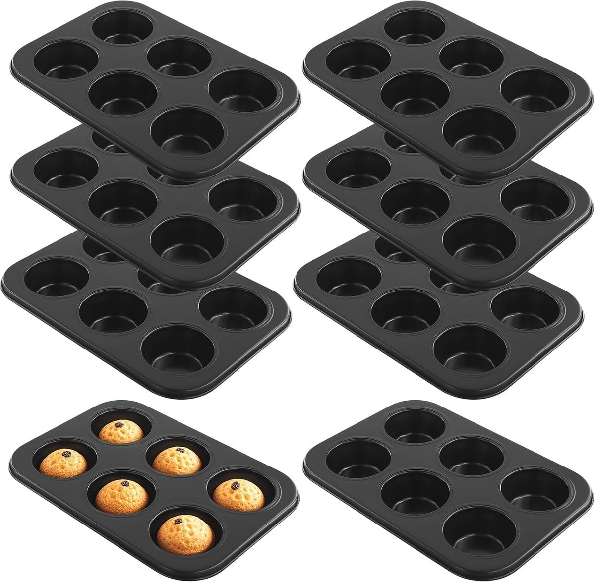 8-delige Muffinvorm Set met 6 Cup Capaciteit, Ideaal voor Muffins, Cupcakes en Brownies, Gemaakt van Koolstofstaal