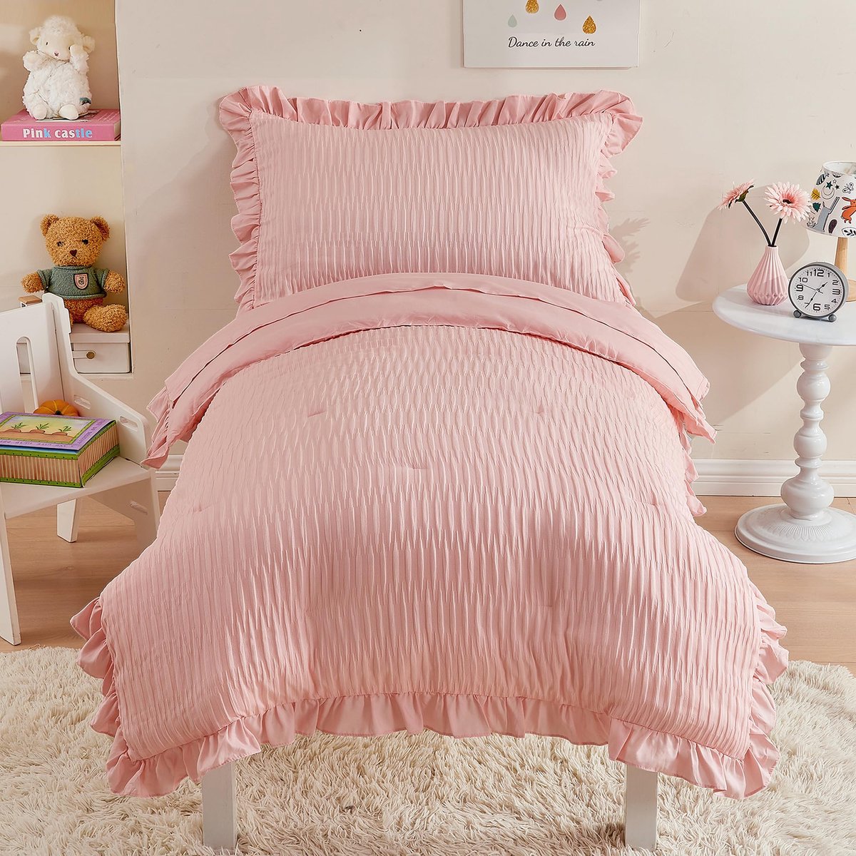 Peuter beddengoed set - 4-delig - seersucker roze - ideaal voor meisjes - ShopVlot