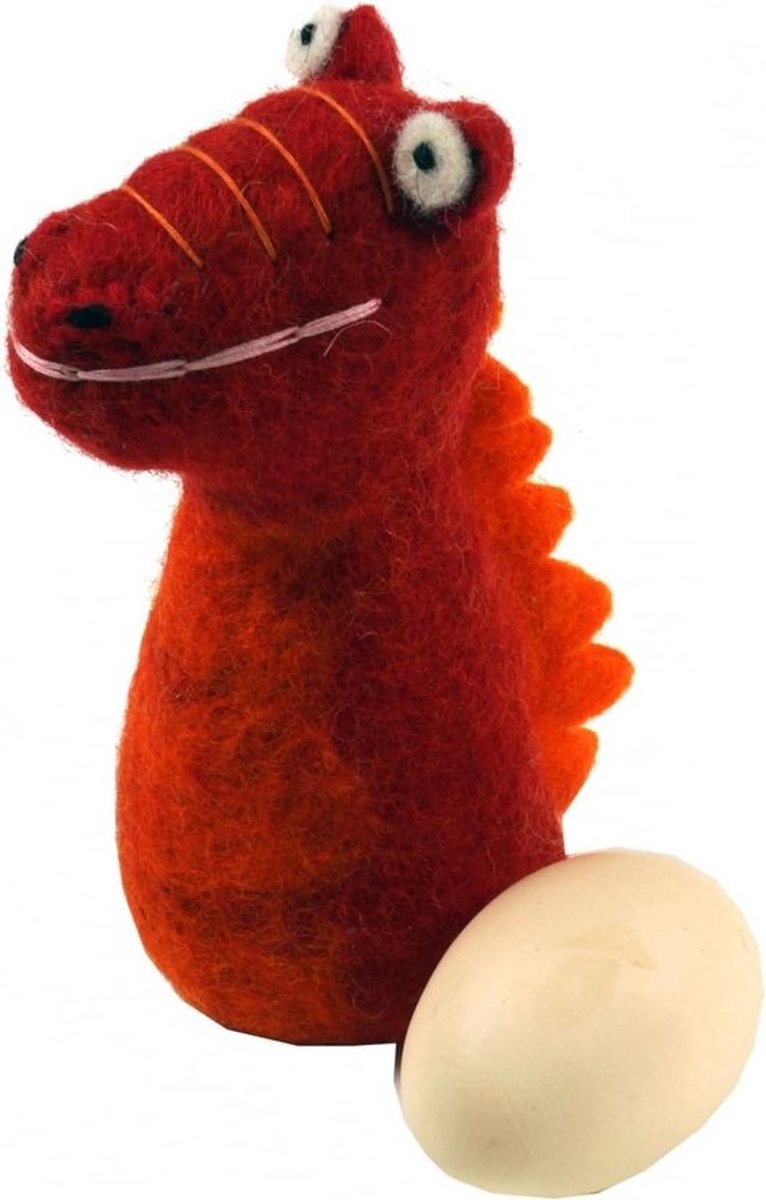 Vilten Eierwarmer - Draken Poppetje - Ontbijt Warm Houden - Handgemaakt Fair Trade - 15 x 7 cm - Rood