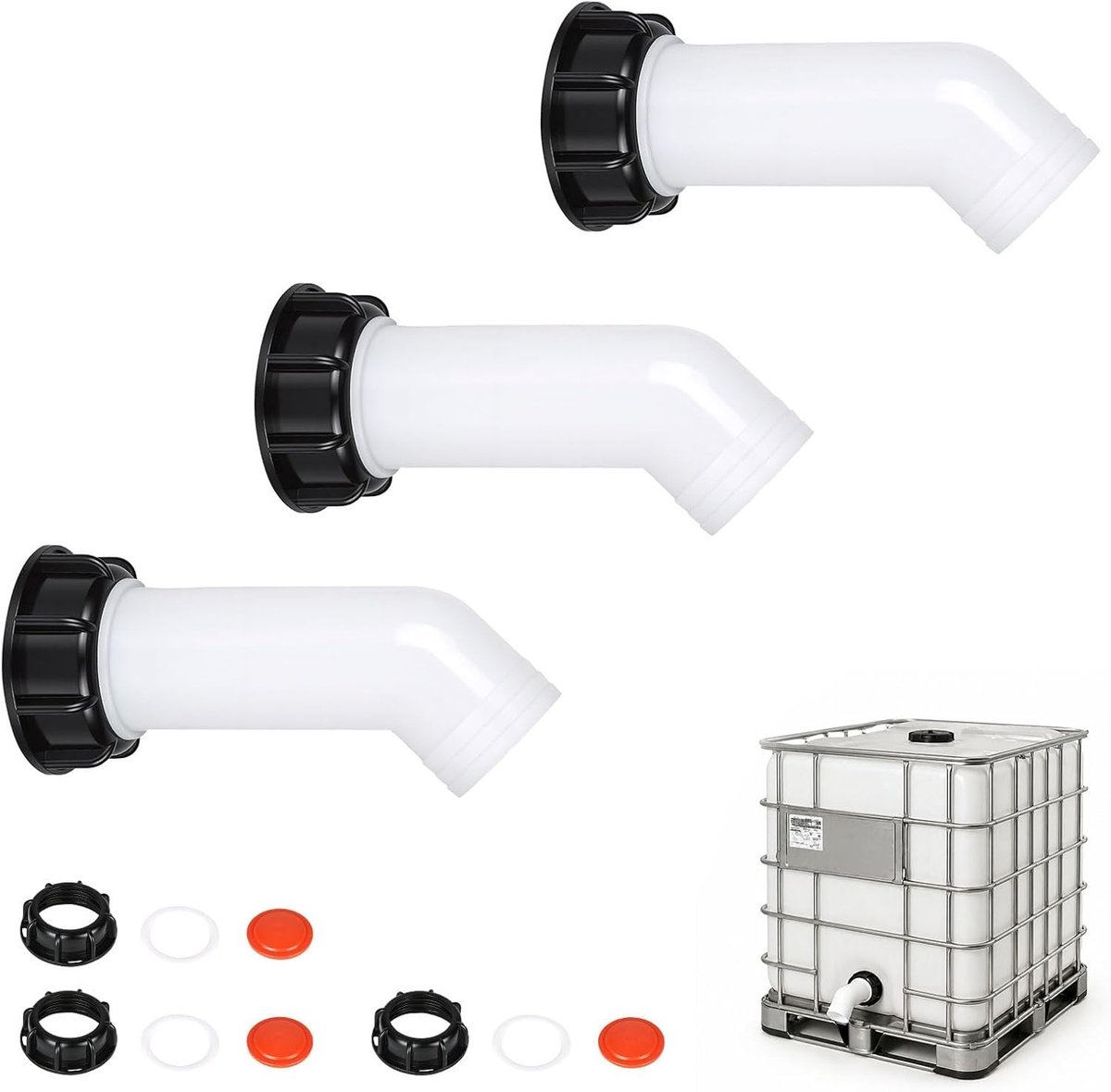 Ibc adapter kraan - Zwart/Wit - S60x6 - Kunststof 3-delige Set - Voor IBC Tank Afvoer en Irrigatie
