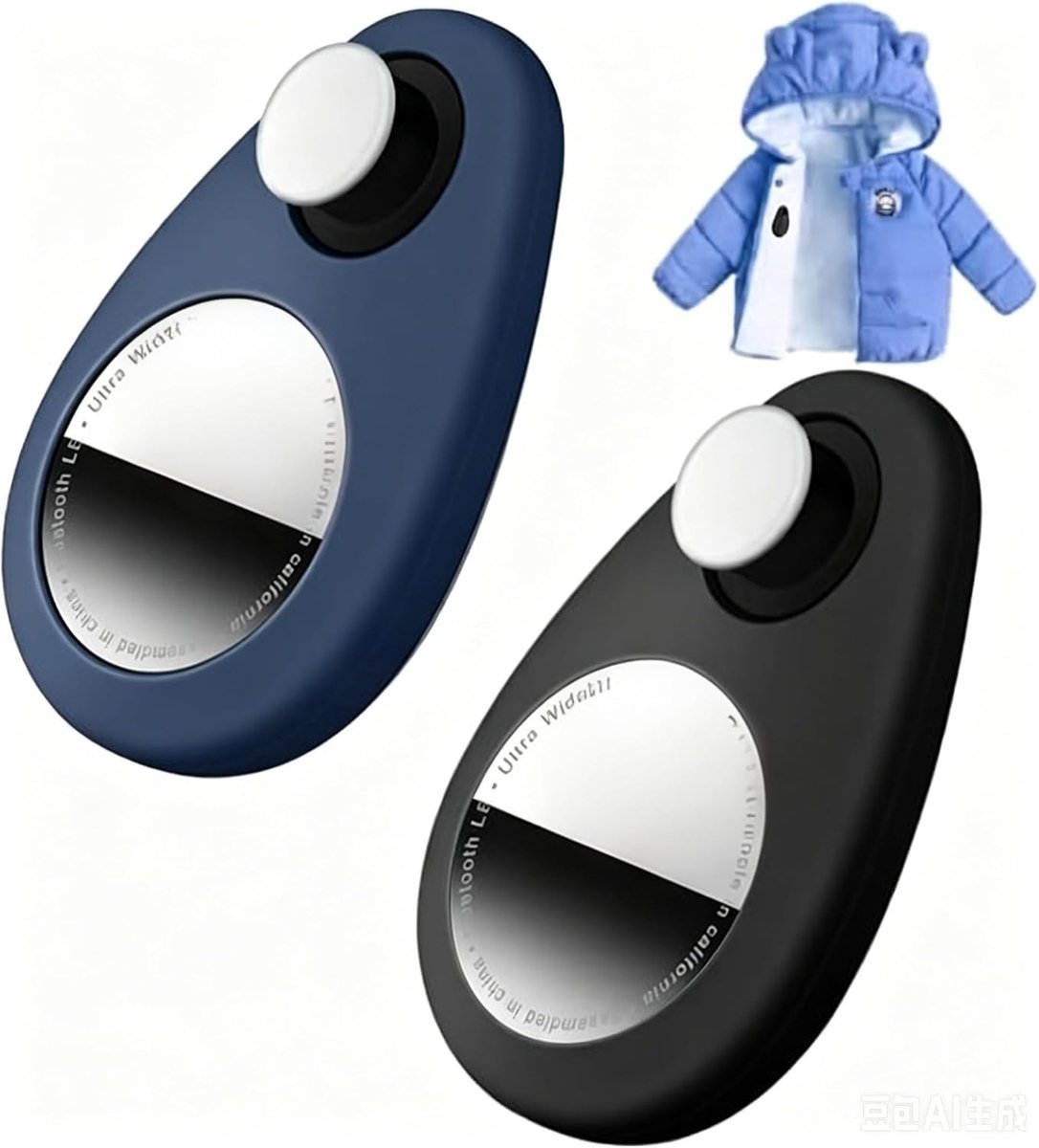 Airtag-hoes voor kinderen, verborgen GPS-tracker, anti-diefstal, met pinnen, voor rugzak, bagage (zwart + blauw)